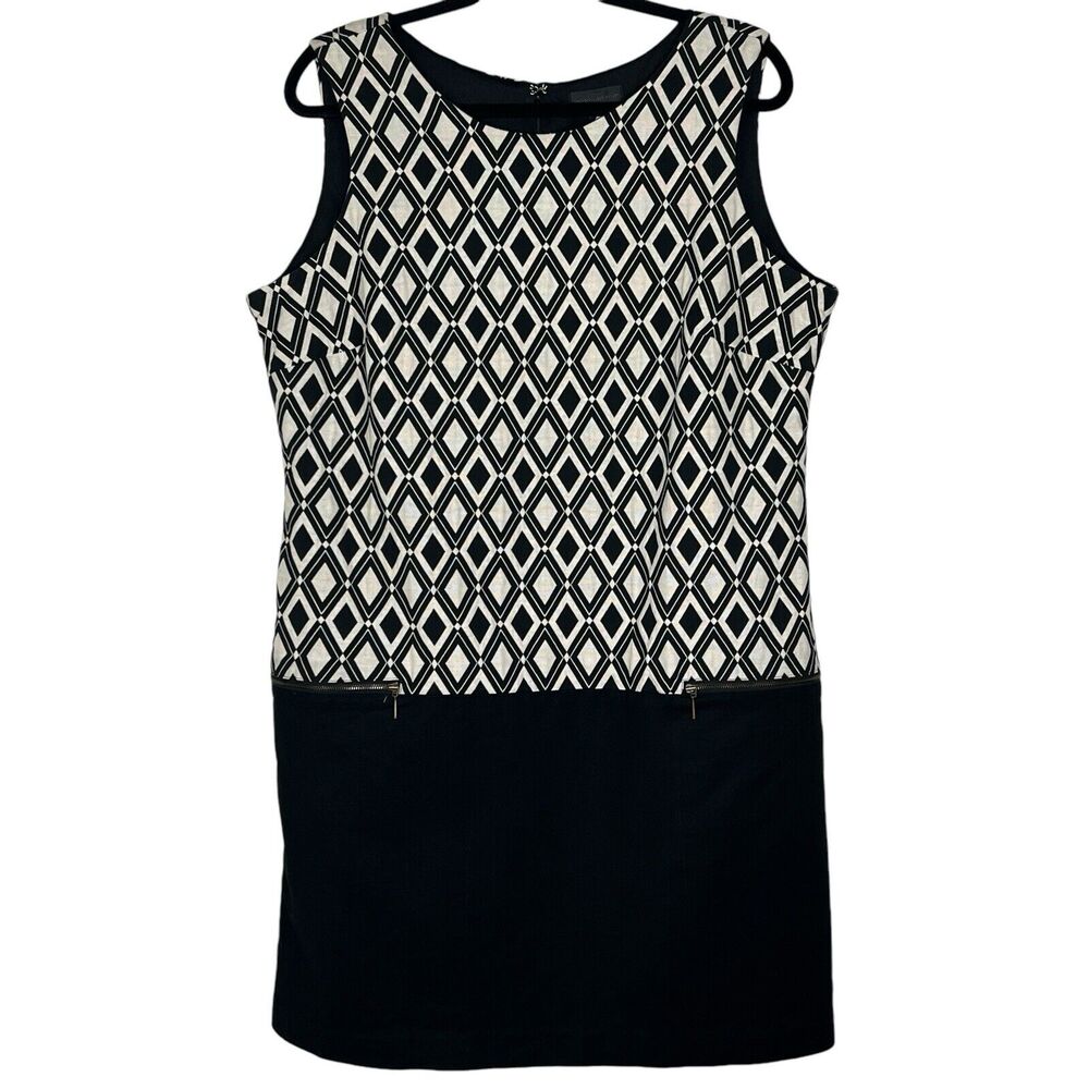 Worthington Dress Size 16 Black Ivory Sleeveless Shift Dress Cotton Stretch
